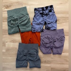 High-Waist Active Shorts Set in Purple, Black, Gray, Orange